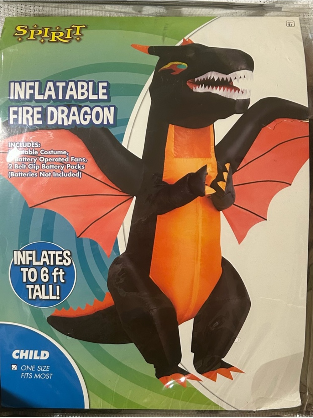 Spirit Inflatable Fire Dragon Costume - Black and Orange